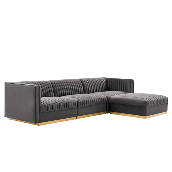 Modway Sanguine 4-Piece Velvet Modular Sectional Sofa in Gray