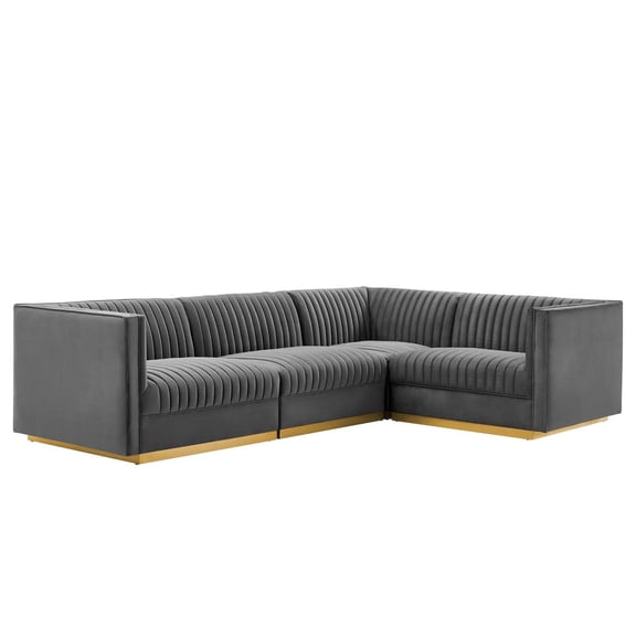 Sanguine Channel Tufted Performance Velvet 4-Piece Right-Facing Modular Sectional Sofa-EEI-5829-DUS