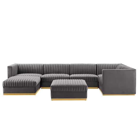Modway Sanguine 7-Piece Velvet Right-Facing Modular Sectional Sofa in Gray