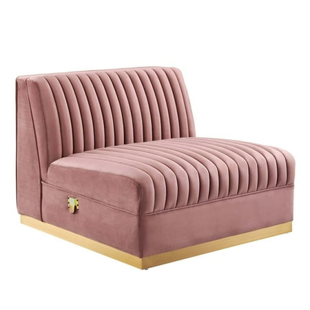 Modway Sanguine Velvet and Stainless Steel Armless Chair in Dusty Rose