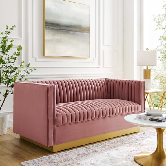 Sanguine Vertical Channel Tufted Performance Velvet Loveseat-EEI-4530