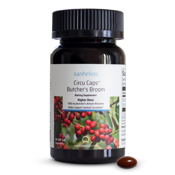 Sanhelios Circu Caps Higher Dose Max Potency Butcher's Broom Extract 900mg - Herbal Support Supplement for Healthy Blood Flow, Veins & Circulation in Legs - 50 Capsules (1 Pack)