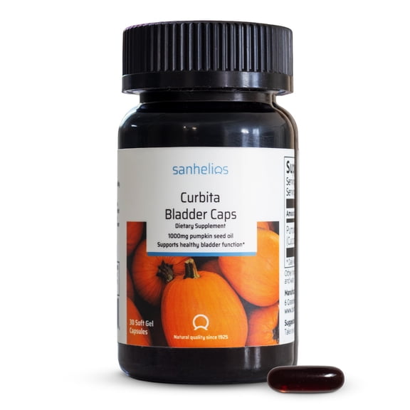 Sanhelios Curbita Bladder Caps Pumpkin Seed Oil 1,000mg - Healthy Bladder Function Support Supplement for Men & Women - Non-GMO, Sugar-Free, Preservative-Free, Gluten-Free, 30 Capsules (1 Pack)