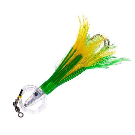 Sanhu Tuna Feathers Rigged 6" - 6 Pcs - Green/Yellow