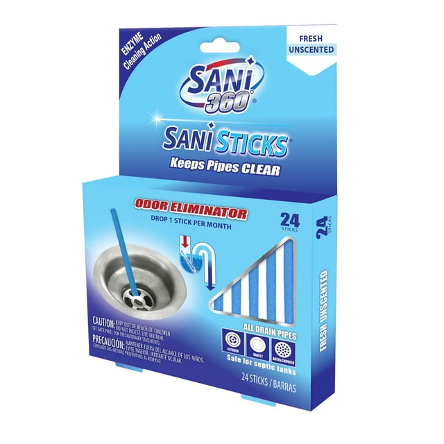 Sani 360 Sticks Unscented Fresh Drain Cleaner and Deodorizer, 24 Count