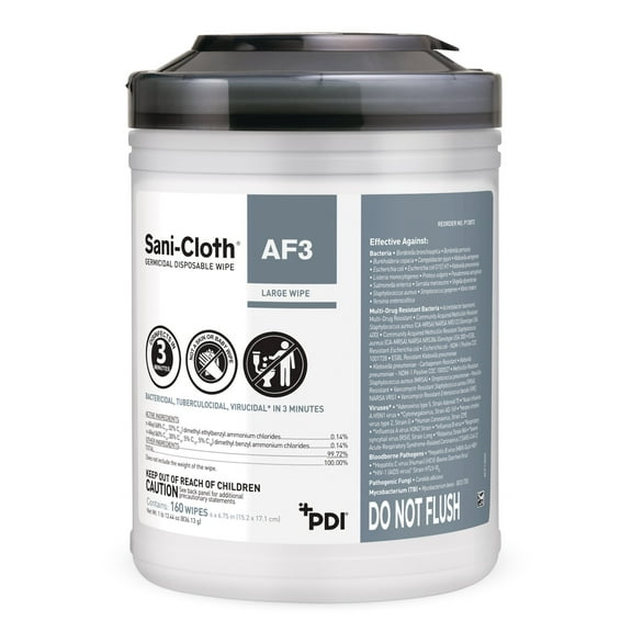 Sani-Cloth AF3 Germicidal Wipes, Surface Disinfectant, 6 in x 6.75 in, 160 Wipes, 12 Packs, 1920 Total