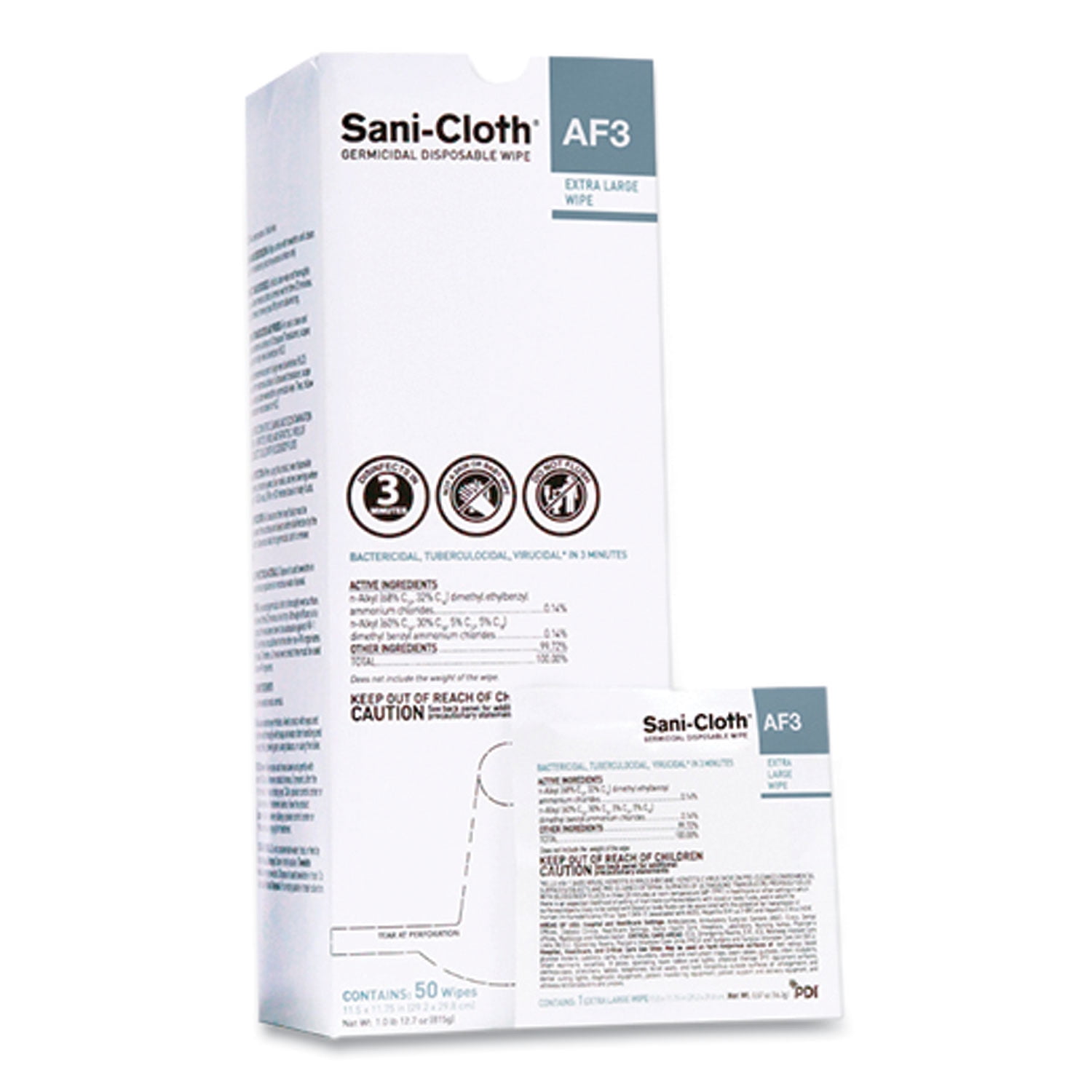 Sani-Cloth AF3 Individually Wrapped Germicidal Disposable Wipes, X-Large, 1-Ply, 11.75 Sani-Cloth AF3 Individually Wrapped Germicidal Disposable Wipes, X-Large, 1-Ply, 11.75
