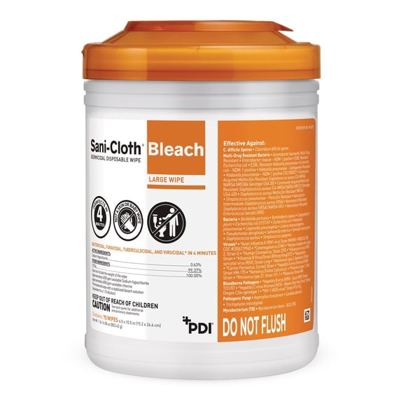 Sani-Cloth Bleach Germicidal Disposable Wipe P54072, 1 Canister (75 wipes)