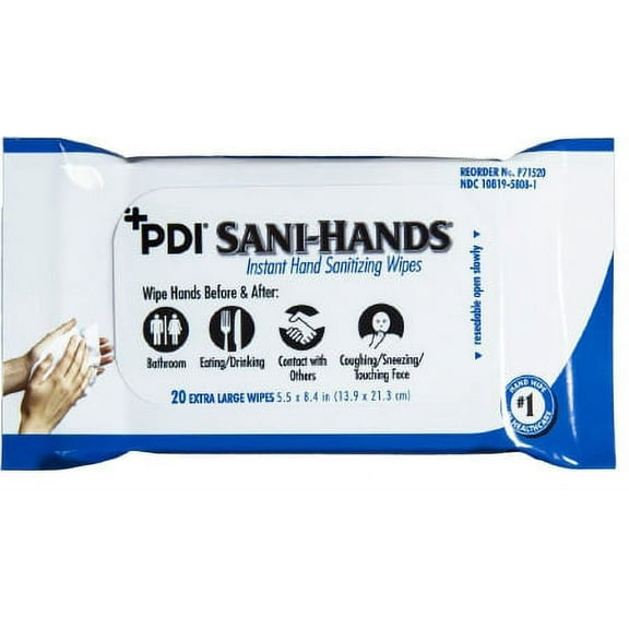 Sani-Hands Sanitizing Skin Wipe Soft Pack, Alcohol Scented, Pack of 20