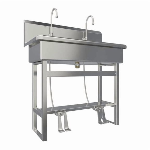 Sani-Lav Floor Mount, 2 Hole, Dual Foot Pedal, Silver, Wash Station 54FSL