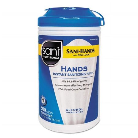 Sani Professional 7.5 x 6 in. White Alcohol Instant Hand Sanitizing Wipes, 135 per Canister - 12 per Case