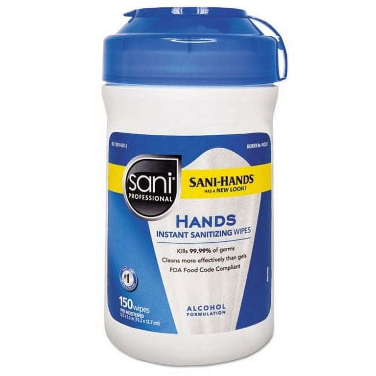 Hands Instant Sanitizing Wipes, 5 x 6, Unscented, White, 150/Canister Hands Instant Sanitizing Wipes, 5 x 6, Unscented, White, 150/Canister