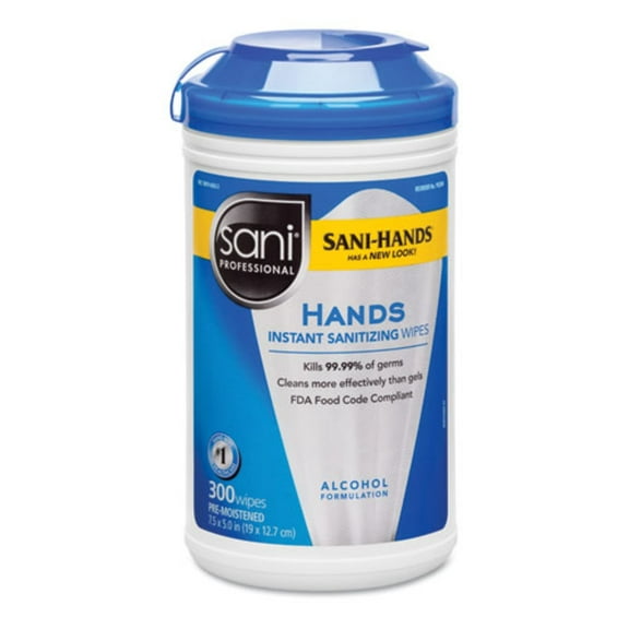 Sani Professional Hands Instant Sanitizing Wipes with Tencel  7 1/2 x 5 300/Canister 6/Ct P92084CT