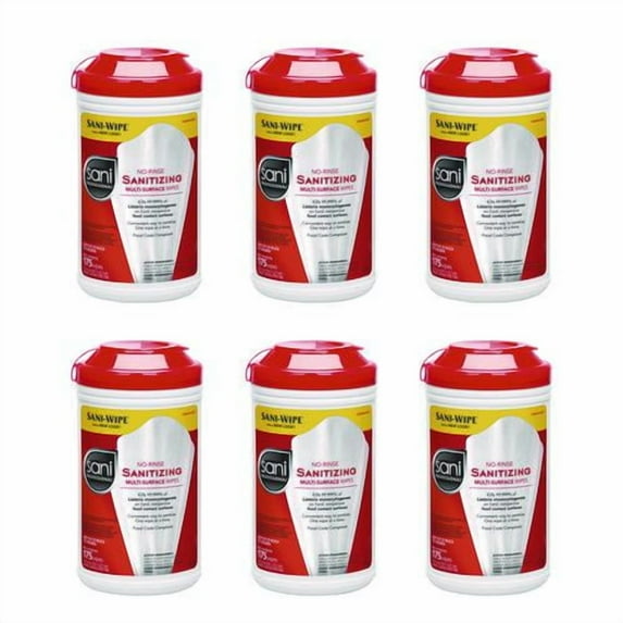 Sani Professional No-Rinse Sanitizing Multi-Surface Wipes, White, 175/Container, 6/Carton -NICP66784