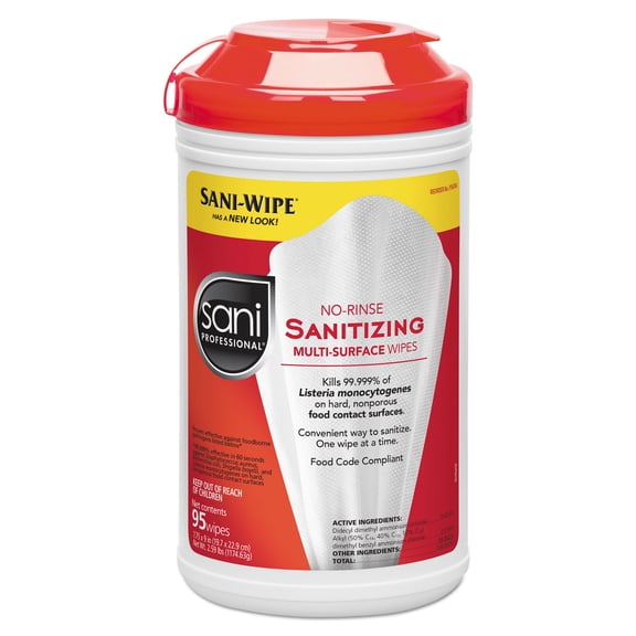 Sani Professional No-Rinse Sanitizing Multi-Surface Wipes, White, 175/Container, 6/Carton -NICP66784