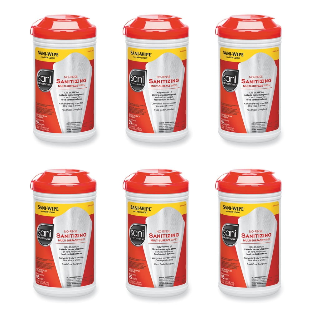 Sani Professional P56784 95 Wipes Unscented No-Rinse Sanitizing Multi-Surface Wipes - White (6/Carton)
