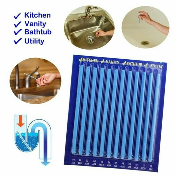 Sani S12, 10cm, White Manual Drain Snake, Eliminates odors, Breaks down grease, 12 Pack