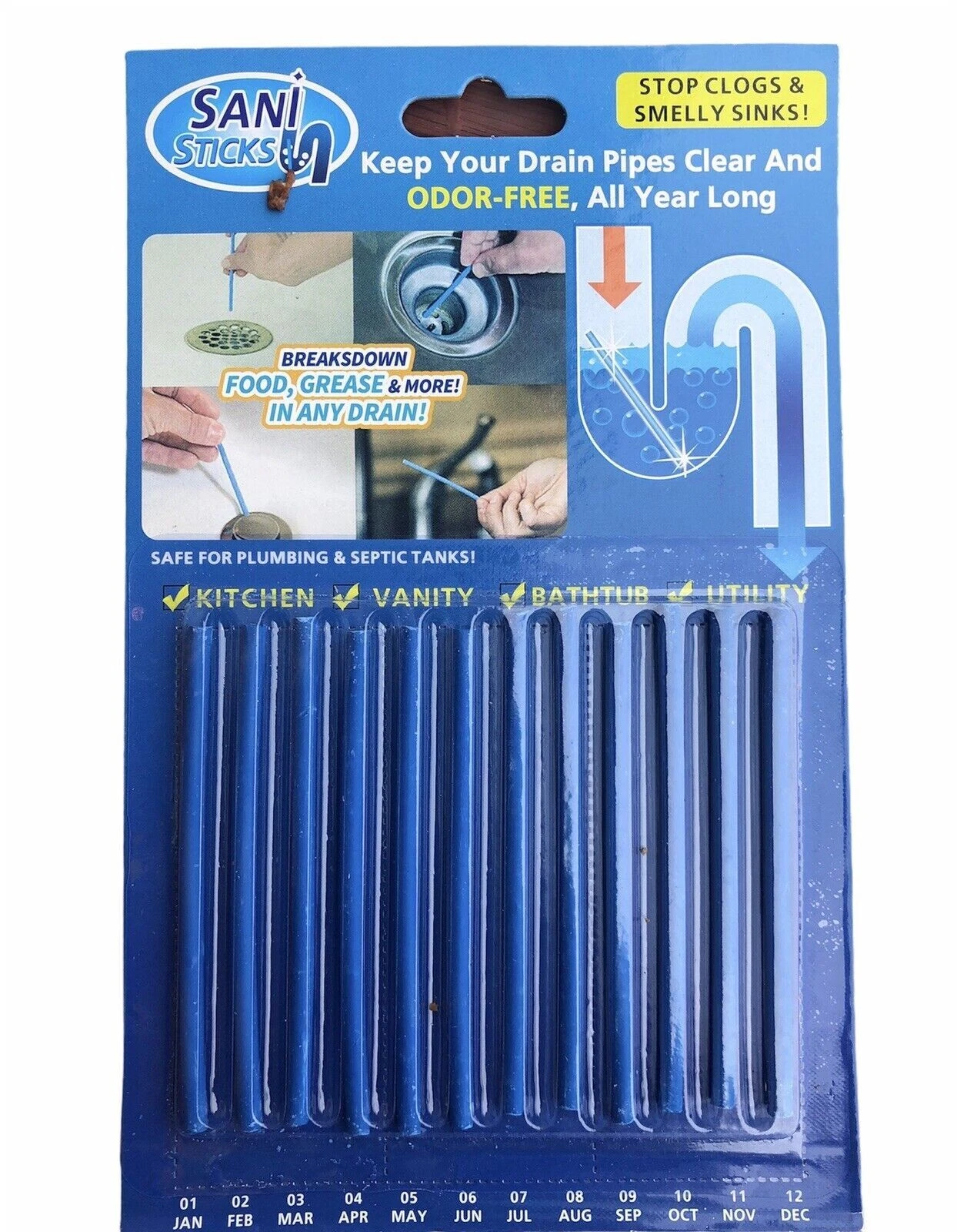 Sani Sticks As Seen On Tv Drain Pipes Cleaner And Deodorizer Unscented Us
