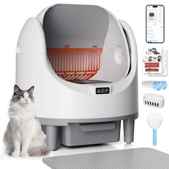 SaniCosi Self Cleaning Litter Box, Open Top Design Automatic Cat Litter Box for Multiple Cats, App Control with Safety Sensors, Includes Scent Cartridge & Trash Bags