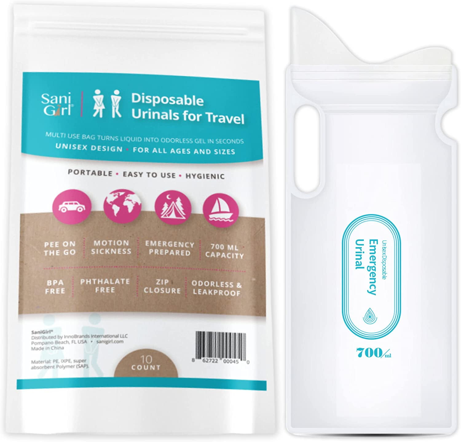 SaniGirl Disposable Urinals Portable Pee Bags Travel Urinal for
