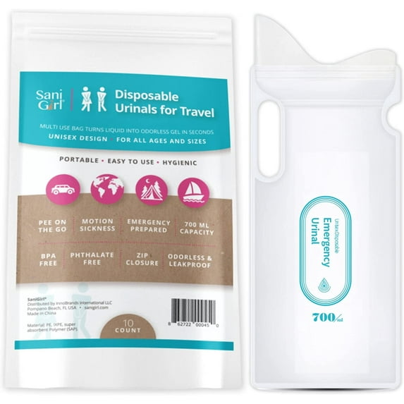SaniGirl Portable Urination Devices | Disposable Pee Bags | Travel Urinal for Women Kids Adults | Emergency Urinal Car Boating Camping (Pack of 10)