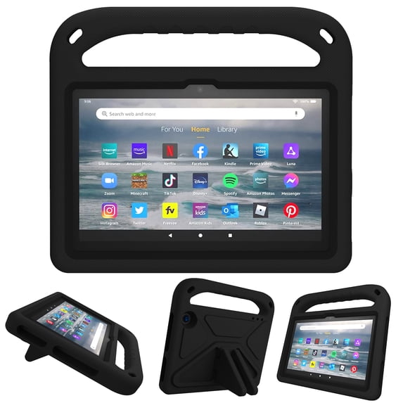 SaniMore for ALL-New Fire 7 2022 EVA Kids Case, Skid-Proof Texture Case with Holder & Foldable 2 in 1 Kickstand Shockproof Protective Case for ALL-New Fire 7 7" Boys Girls, Black