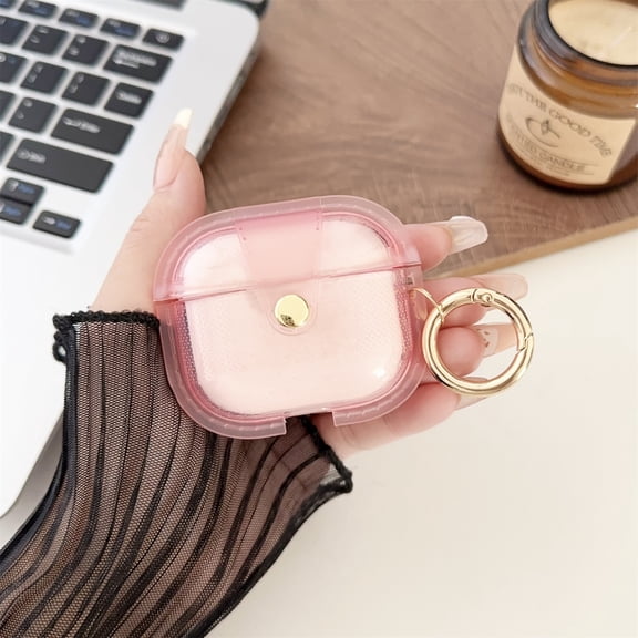 SaniMore for AirPods 3rd Generation 2021 Case with Keychain & Buckle Ring Holder Soft Elastic Silicone Magnetic Shell Transparent Anti-yellow Shockproof Wireless Charging, Pink