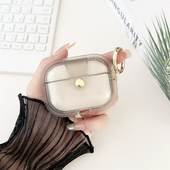 SaniMore for  AirPods Pro 2 2023/2022 Case with Keychain & Buckle Ring Holder Soft Elastic Silicone Magnetic Shell Transparent Anti-yellow Shockproof Wireless Charging, Gray