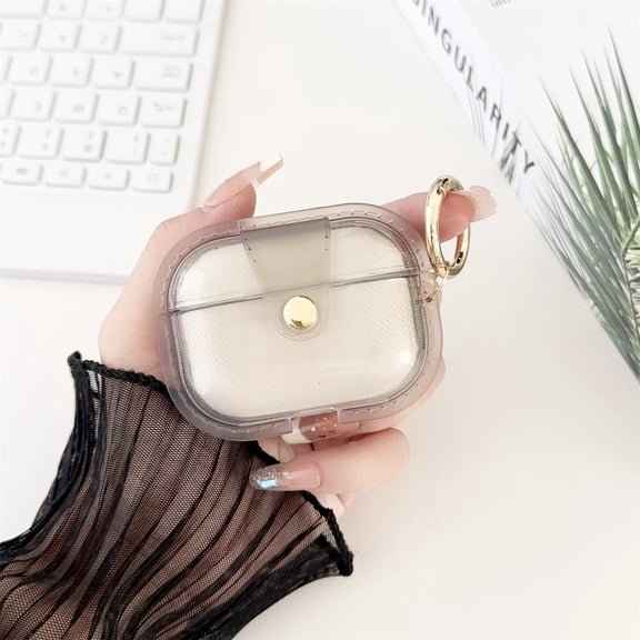 SaniMore for AirPods Pro 2019 Case with Keychain & Buckle Ring Holder Soft Elastic Silicone Magnetic Shell Transparent Anti-yellow Shockproof Wireless Charging, Gray