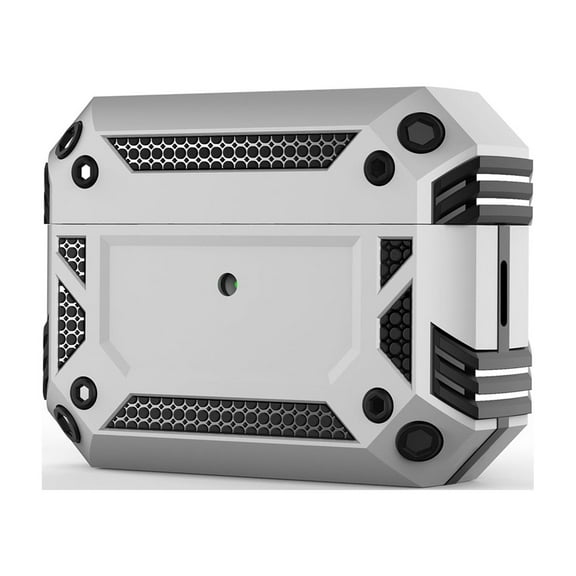 SaniMore for AirPods Pro 2nd Generation 2022 Case, Full-Body Rugged PC Armor Cover Built-in Keychain Military Grade Shockproof Protective Shell Designed for AirPods Pro Gen 2, Silver