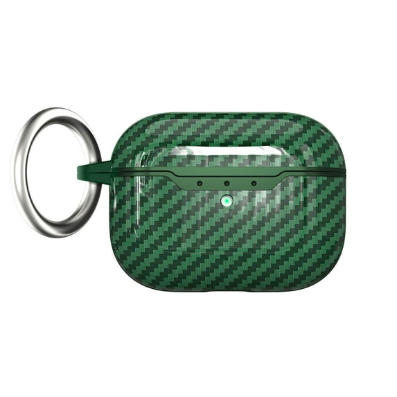 SaniMore for AirPods Pro 2nd Generation 2022 Case, Rugged PC Carbon Fiber Texture Ultra-Thin Cover Built-in Keychain Waterproof Designed Shockproof Protective Shell for AirPods Pro Gen 2, Green