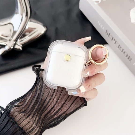 SaniMore for Airpods 2nd/1st Generation Case with Keychain & Buckle Ring Holder Soft Elastic Silicone Magnetic Shell Transparent Anti-yellow Shockproof Wireless Charging, Clear