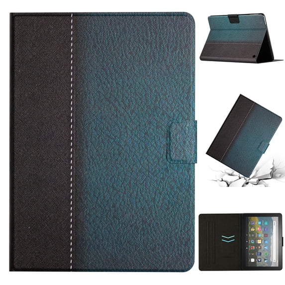 SaniMore for Amazon Fire HD10 2021/HD10 Plus 2021 Case, Auto Sleep/Wake, PU Leather Patchwork Magnetic Wallet Cover Support Card Slot & Multi-Angle Kickstand Shockproof Protective Shell, Green