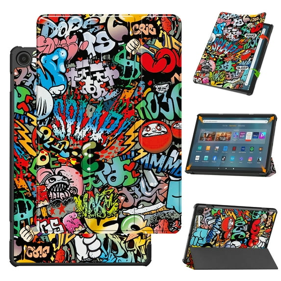 SaniMore for Amazon Fire Max 11 Tablet Case 11 inch, Auto Sleep/Wake, Folio Slim Rugged PC Cover Support Tri-Fold Kickstand Droop Proof Tablet Case for Amazon Fire Max 11 2023, Graffiti