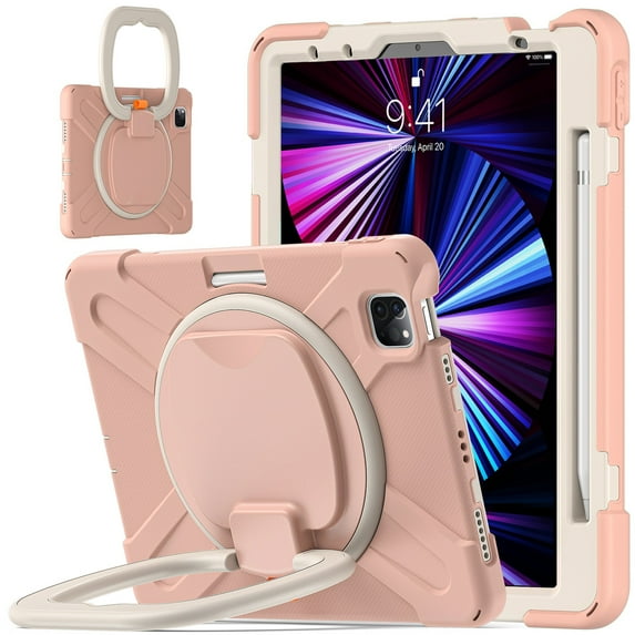 SaniMore for Apple iPad Air 11 (2024) Case, 3 Layers Multi-Functional Case with Shoulder Strap & Foldable Handle Multi-Angle Kickstand Shockproof Protective Case, Rosegold