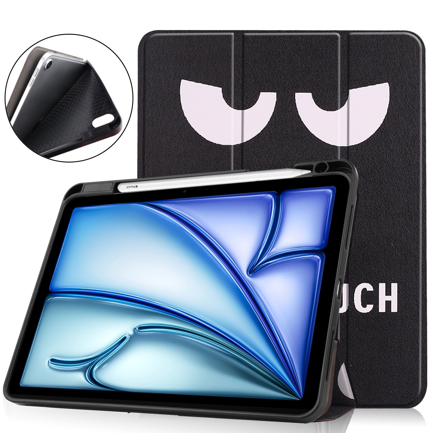 SaniMore for Apple iPad Air 11 (2024) Case, Auto Sleep/Wake, PU Leather Case with Tri-Fold Kickstand & Pencil Holder Shockproof Protective Cover for Women Men, Black