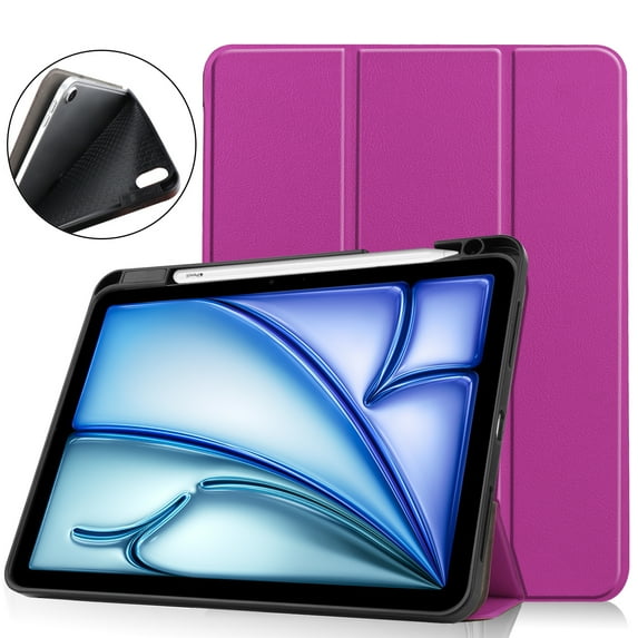 SaniMore for Apple iPad Air 11 (2024) Case, Auto Sleep/Wake, PU Leather Case with Tri-Fold Kickstand & Pencil Holder Shockproof Protective Cover for Women Men, Purple