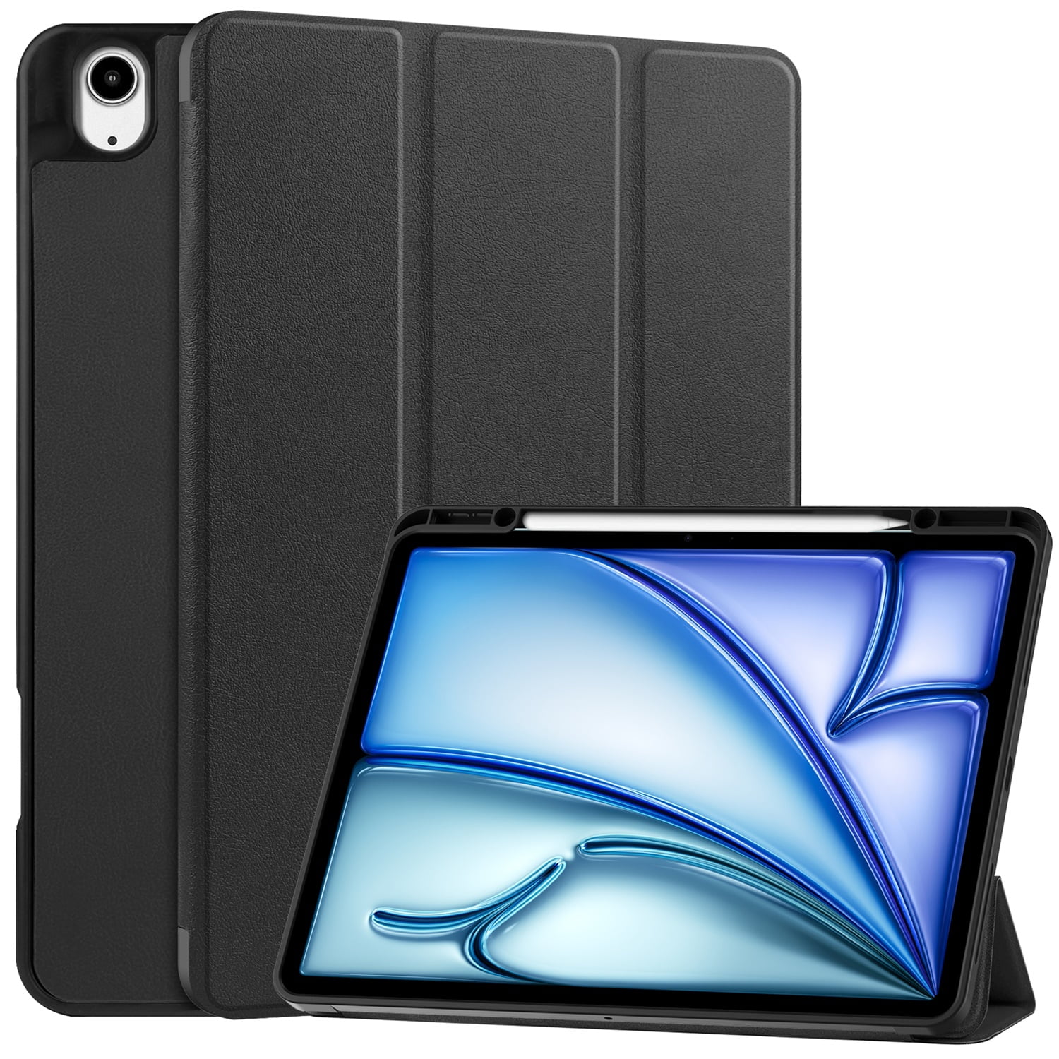 SaniMore for Apple iPad Air 13 (2024) Case, Auto Sleep/Wake, PU Leather Case with Tri-Fold Kickstand & Pencil Holder Shockproof Protective Cover for Women Men, Black