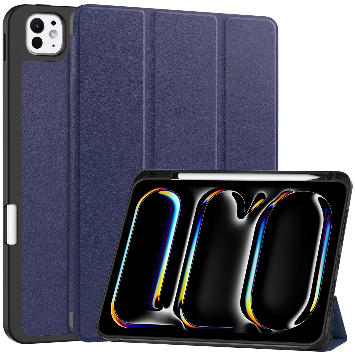 SaniMore for Apple iPad Pro 11 (2024) Case, Auto Sleep/Wake, PU Leather Case with Tri-Fold Kickstand & Pencil Holder Shockproof Protective Cover for Women Men, Darkblue