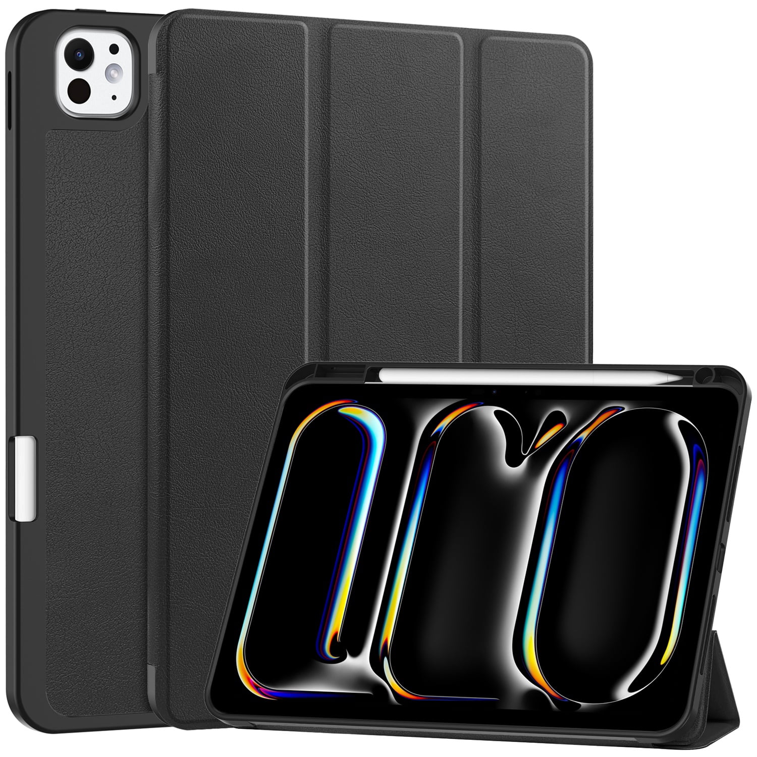 SaniMore for Apple iPad Pro 13 (2024) Case, Auto Sleep/Wake, PU Leather Case with Tri-Fold Kickstand & Pencil Holder Shockproof Protective Cover for Women Men, Black