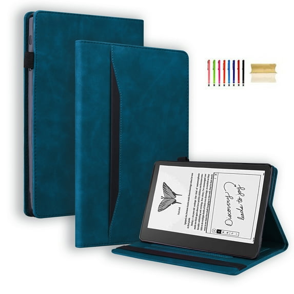 SaniMore Business Case for Kindle Scribe 10.2 inch (2022 Release), PU Leather Case Shockproof TPU Shell Card Holder Hand Rope Anti-slip Strip Full Protective Wallet Tablet Magneic Case, Blue