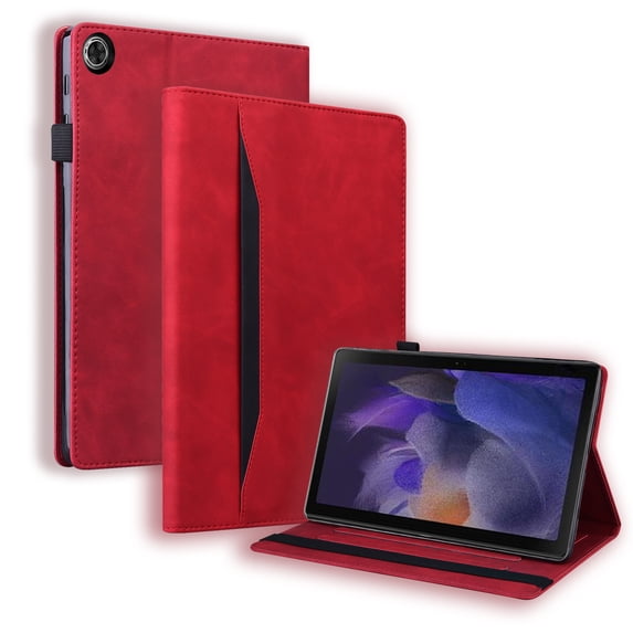 SaniMore Business Case for Lenovo Tab M10 Plus 3rd Gen 10.6 inch 2022 TB-125F/128F, PU Leather Shockproof TPU Shell Card Holder Hand Rope Anti-slip Strip Full Protective Wallet Magneic Case, Red