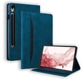 thumbnail image 1 of SaniMore Business Case for Samsung Galaxy Tab S9/Tab S7/Tab S8/Tab S7 (Model SM-X700/X710/X706/T870), PU Leather Shockproof TPU Card Holder Hand Rope Anti-slip Strip Protective Wallet Cover, Blue, 1 of 8