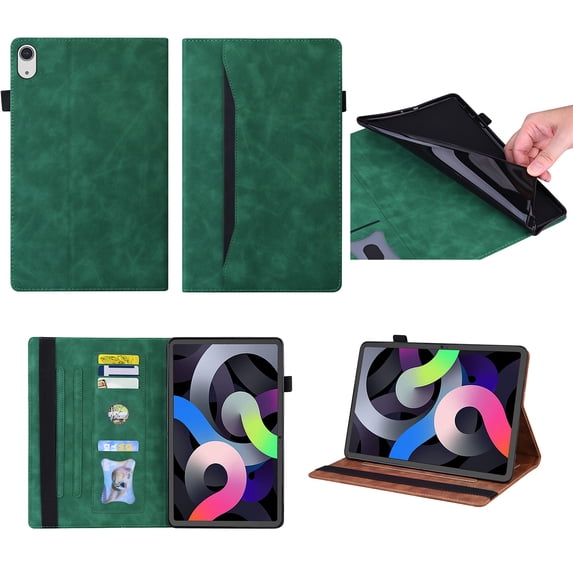 SaniMore Business Case for iPad 10th Generation 10.9" 2022, PU Leather Case Shockproof TPU Shell Card Holder Hand Rope Anti-slip Strip Full Protective Wallet Case For iPad 10th Gen 10.9" 2022, Green