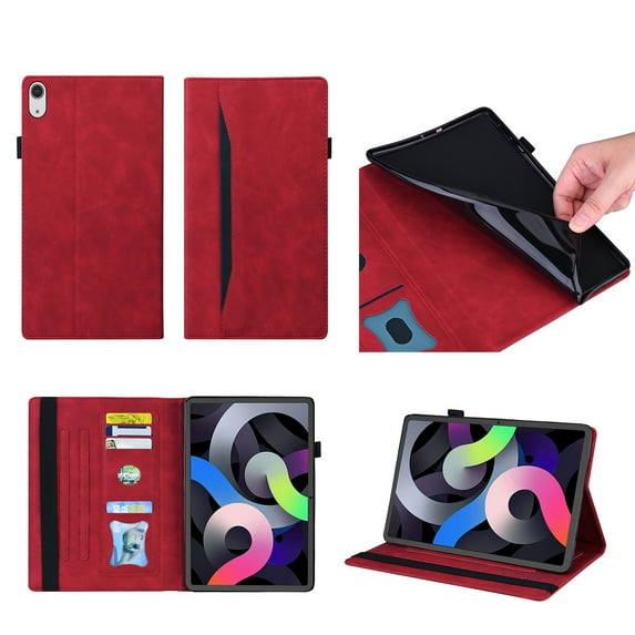 SaniMore Business Case for iPad 10th Generation 10.9" 2022, PU Leather Case Shockproof TPU Shell Card Holder Hand Rope Anti-slip Strip Full Protective Wallet Case For iPad 10th Gen 10.9" 2022, Red