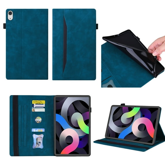 SaniMore Business Case for iPad 10th Generation 10.9" 2022, PU Leather Case Shockproof TPU Shell Card Holder Hand Rope Anti-slip Strip Full Protective Wallet Case For iPad 10th Gen 10.9" 2022, Blue