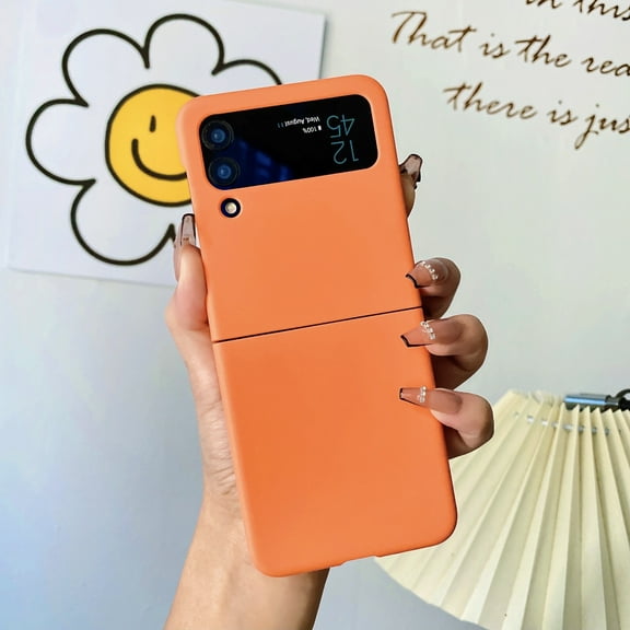 SaniMore Candy Color Hard Matte PC Case Compatible with Samsung Galaxy Z Flip 4 2022 5G, Slim Thin Shockproof Drop Protective Phone Cover, Orange