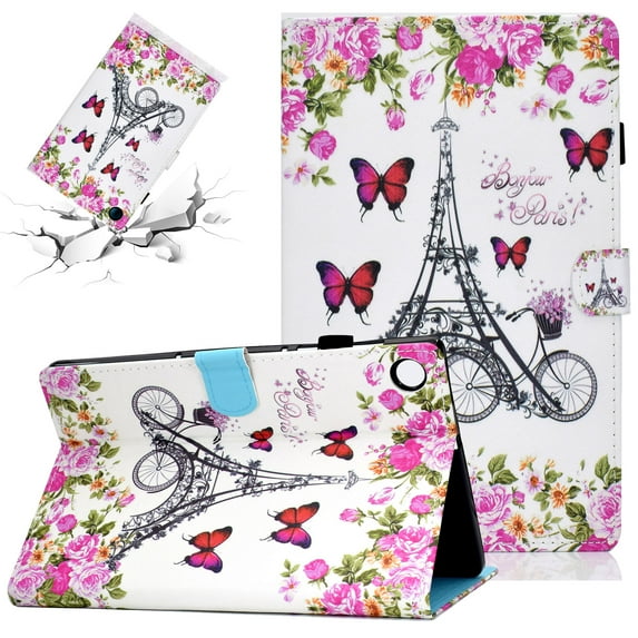 SaniMore Card Holder Case for Samsung Galaxy Tab A8 Case 10.5" 2022 SM-X200/X205, Auto Wake/Sleep Flip Kickstand PU Leather Case Color Painting Shockproof TPU Backplane Protective Case, Flower Tower