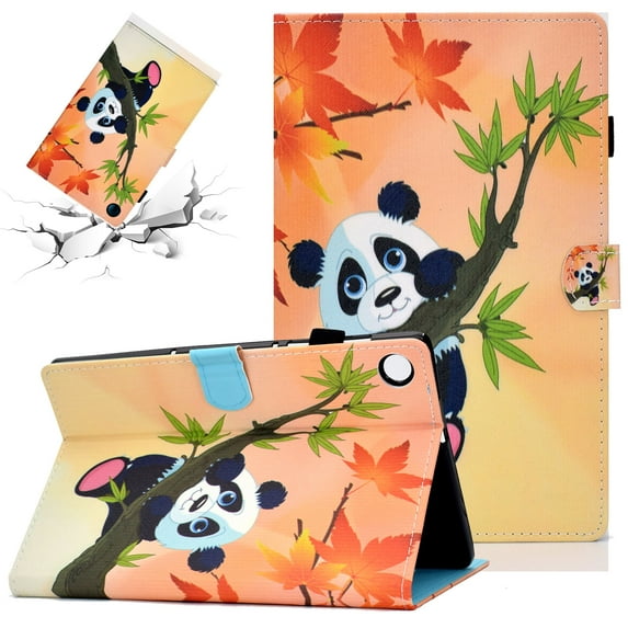SaniMore Card Holder Case for Samsung Galaxy Tab A8 Case 10.5" 2022 SM-X200/X205, Auto Wake/Sleep Flip Kickstand PU Leather Case Color Painting Shockproof TPU Backplane Protective Case, Bamboo Panda
