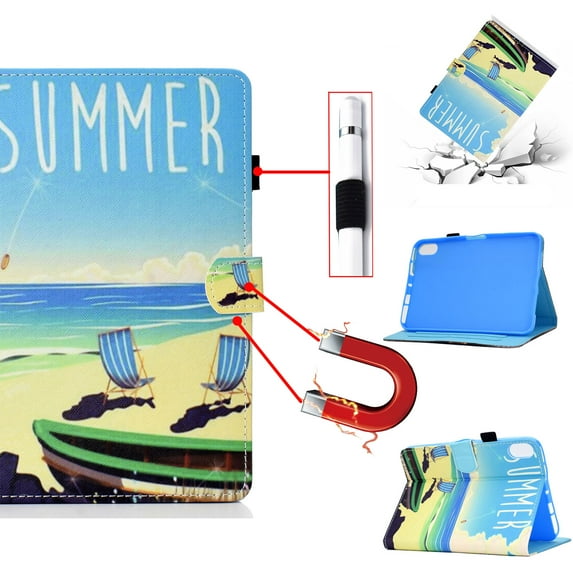 SaniMore Card Holder Case for iPad 10th Generation 10.9" 2022, Auto Wake/Sleep Flip Kickatnd PU Leather Case Color Painting Shockproof TPU Backplane Protective Case for iPad 2022, Beach